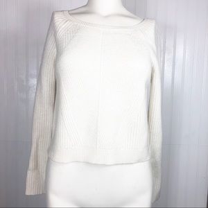 express Ivory cropped boatneck long sleeve sweater